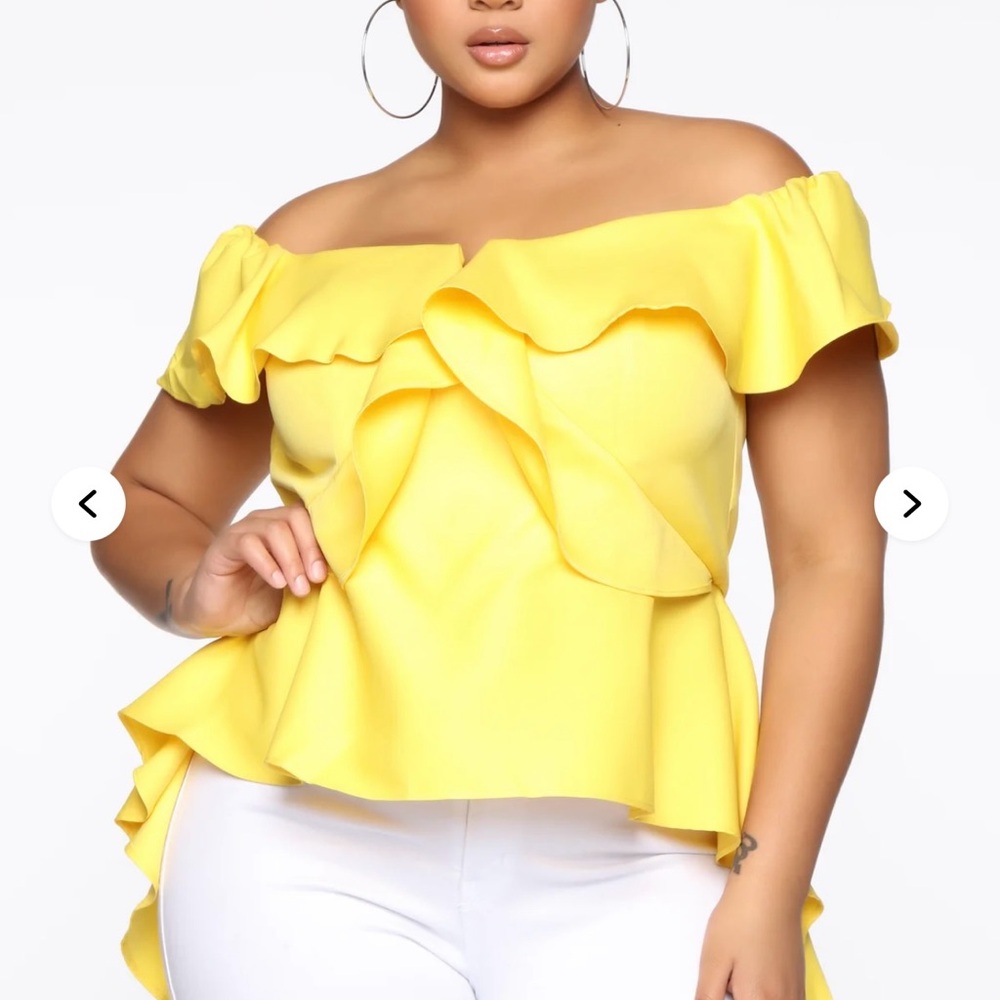 Fashion Nova Yellow Ruffled Peplum Blouse